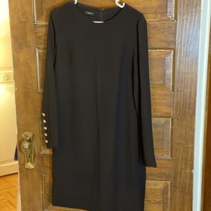 Talbots Round Neck Long Sleeve Midi Black Dress Size 8
